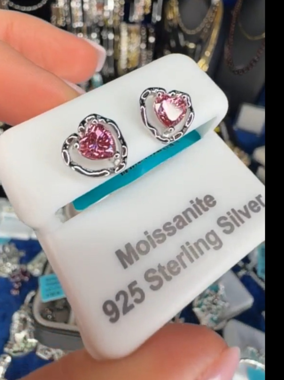 925 Sterling Silver Heart Stud Earrings with Pink Moissanite